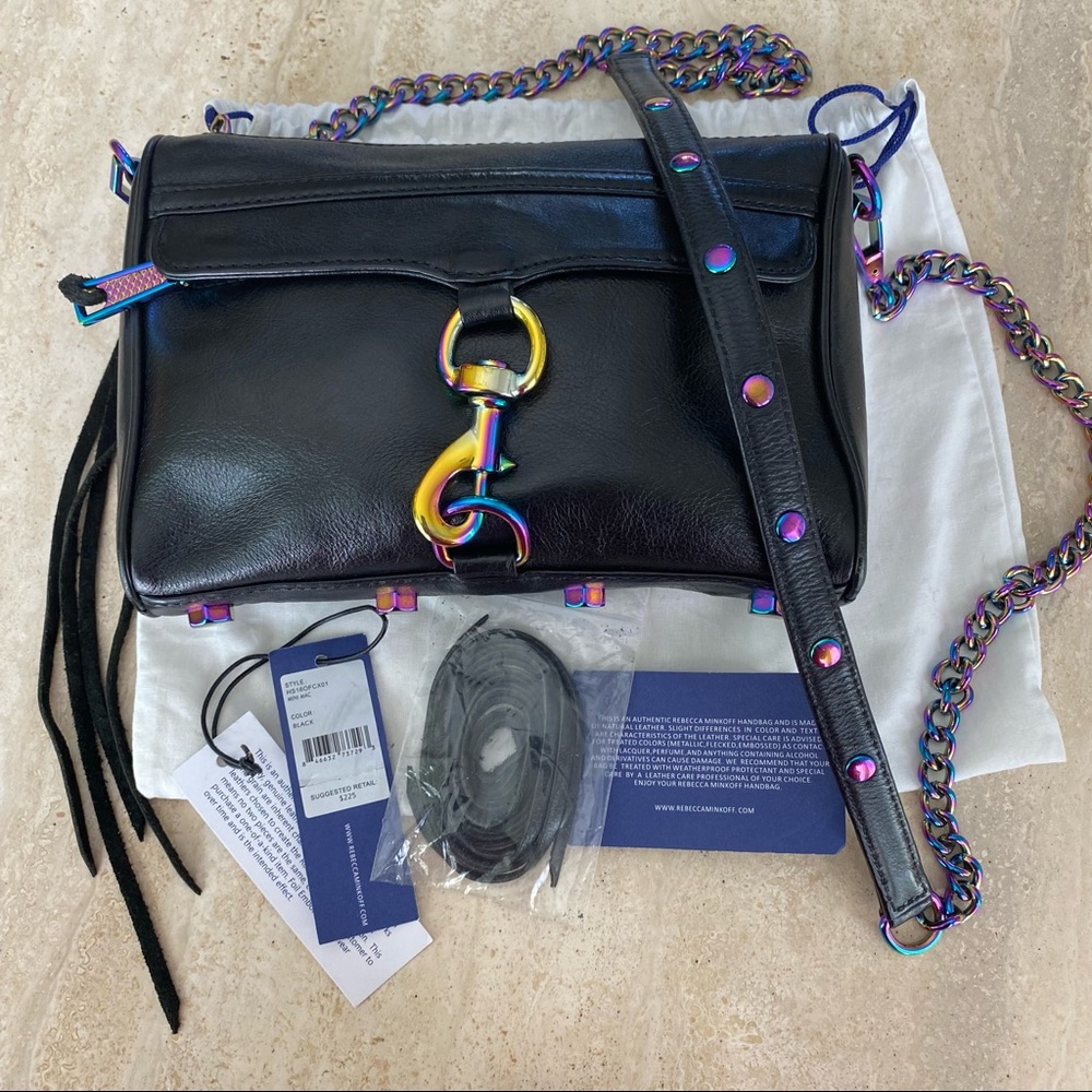 Gently used Rebecca Minkoff Black Mini MAC Crossbody with Oil Slick Hardware